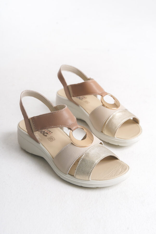 İmac Kadın Deri Kahve Bej Altın Günlük Spor Sandalet 000212418 - Görsel 2