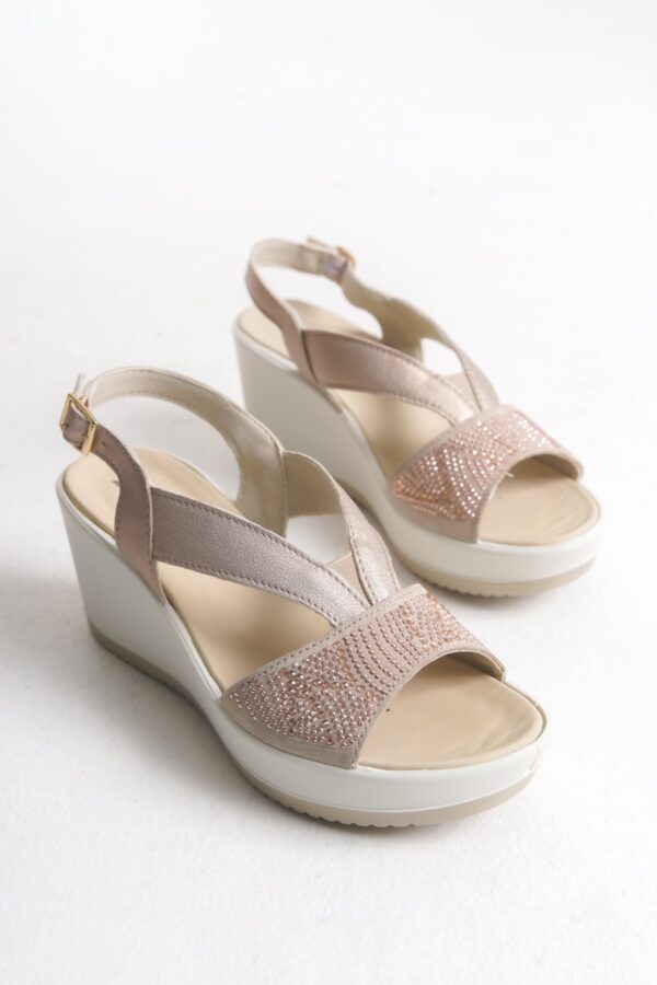 İmac Kadın Deri Şampanya Taş Detaylı Günlük Spor Sandalet 000212595 - Görsel 2