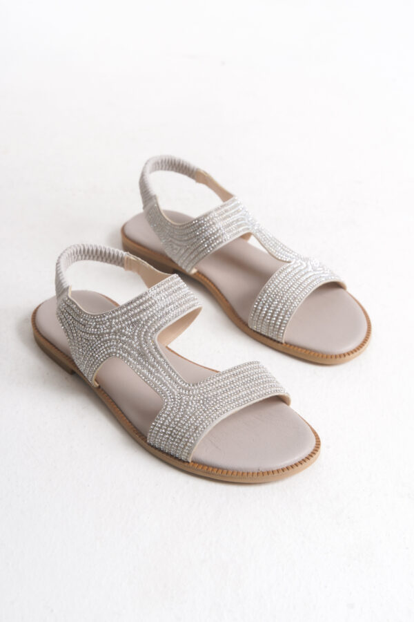 D.E Kadın Gümüş Taş Detaylı Sandalet DEG000801-G - Görsel 2