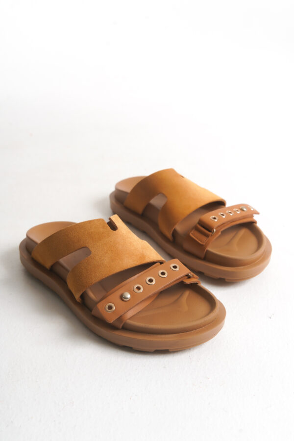 Sur Sandalet Camel Deri Kadın Günlük Terlik M-696-C - Görsel 9
