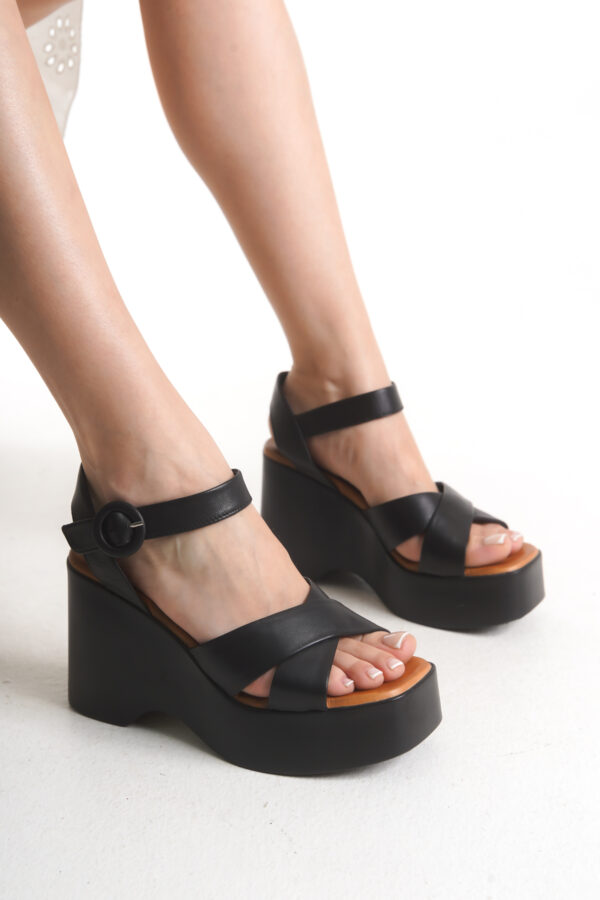 She's Kadın Siyah Deri Dolgu Topuk Sandalet SHES00S011889 - Görsel 6