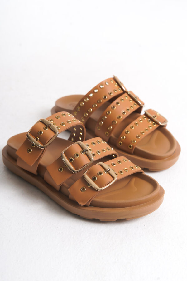 Sur Sandalet Kadın Taba Zımba Detaylı Terlik M-623 T - Görsel 7