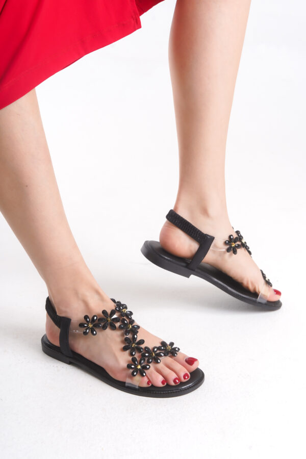D.E Kadın Siyah Taş Detaylı Sandalet DES000811 - Görsel 8