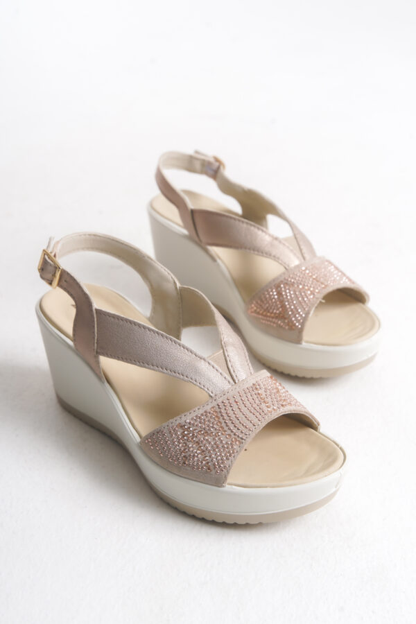 İmac Kadın Deri Şampanya Taş Detaylı Günlük Spor Sandalet 000212595 - Görsel 7