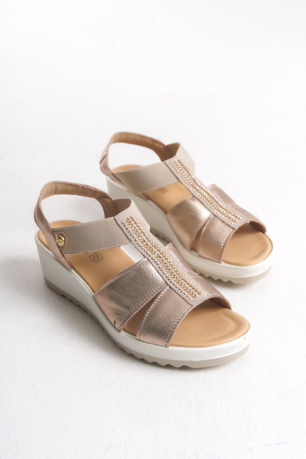 İmac Kadın Deri Şampanya Taş Detaylı Günlük Spor Sandalet 000212632 - Görsel 7