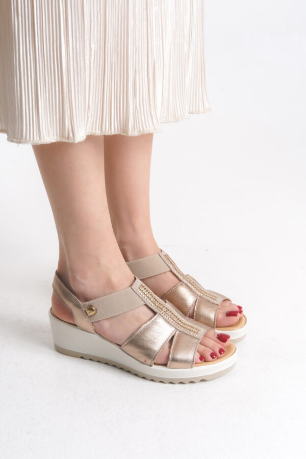 İmac Kadın Deri Şampanya Taş Detaylı Günlük Spor Sandalet 000212632 - Görsel 6