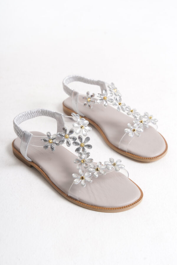 D.E Kadın Gümüş Taş Detaylı Sandalet DEG000811 - Görsel 9