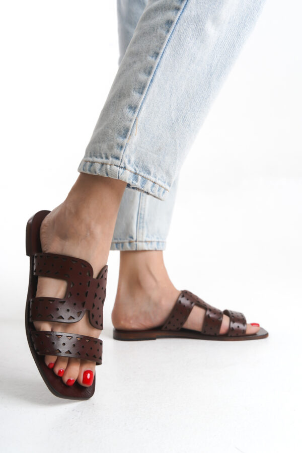 Sur Sandalet El Yapımı Kösele Kadın Deri Bodrum Terlik EF-22 - Görsel 8