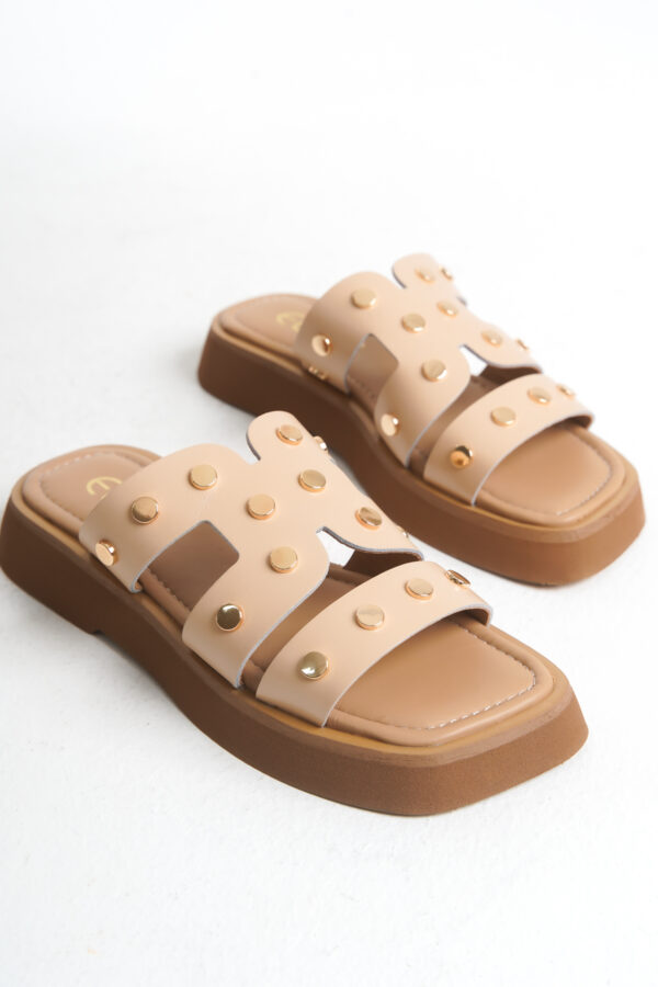 Sur Sandalet Pudra Kadın Deri Spor Terlik M-731-P - Görsel 9