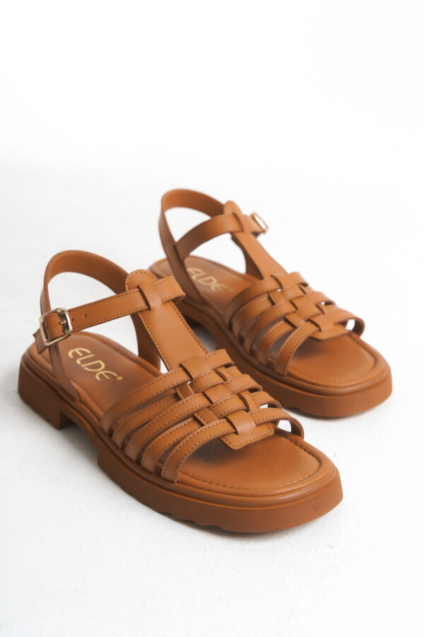 Sur Sandalet Kadın Taba Deri Günlük Klasik Sandalet M-649-T - Görsel 7