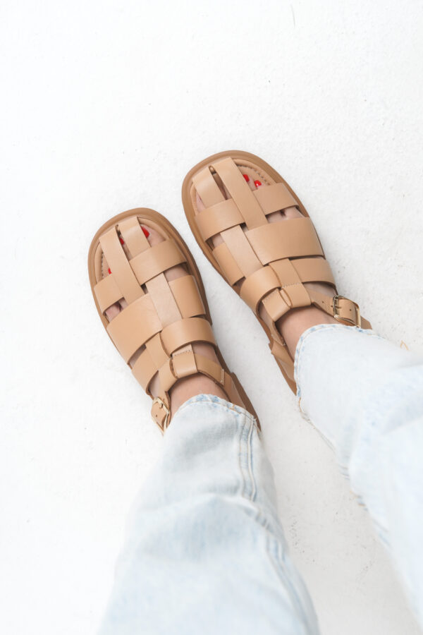 Sur Sandalet Kadın Şampanya Deri Spor Sandalet M-61-Şam