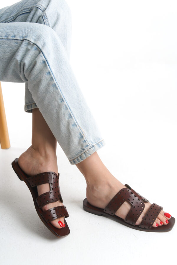 Sur Sandalet El Yapımı Kösele Kadın Deri Bodrum Terlik EF-22 - Görsel 4