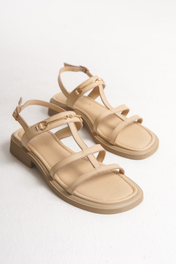 Sur Sandalet Kadın Koyu Bej Deri Fantazi Sandalet M-565-B - Görsel 2