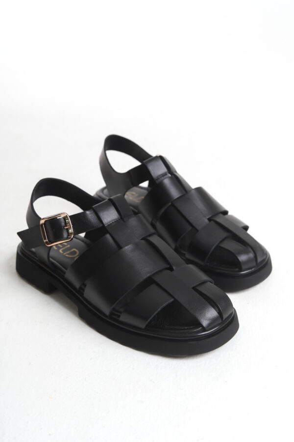 Sur Sandalet Kadın Siyah Deri Spor Sandalet M-61-Syh - Görsel 2