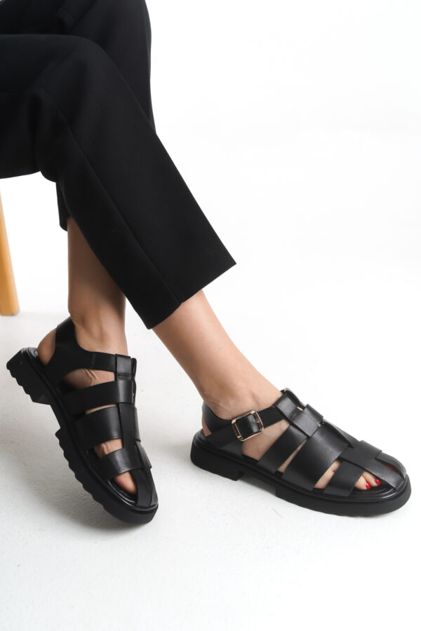 Sur Sandalet Kadın Siyah Deri Spor Sandalet M-61-Syh - Görsel 4