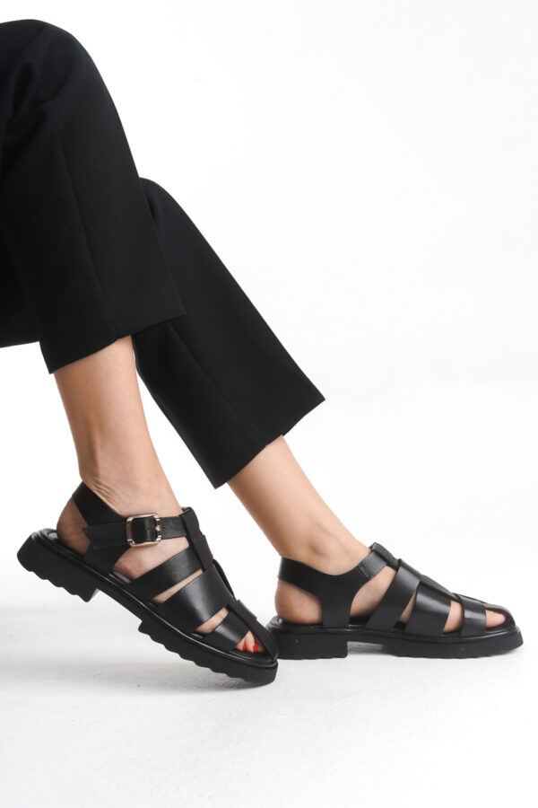 Sur Sandalet Kadın Siyah Deri Spor Sandalet M-61-Syh - Görsel 5