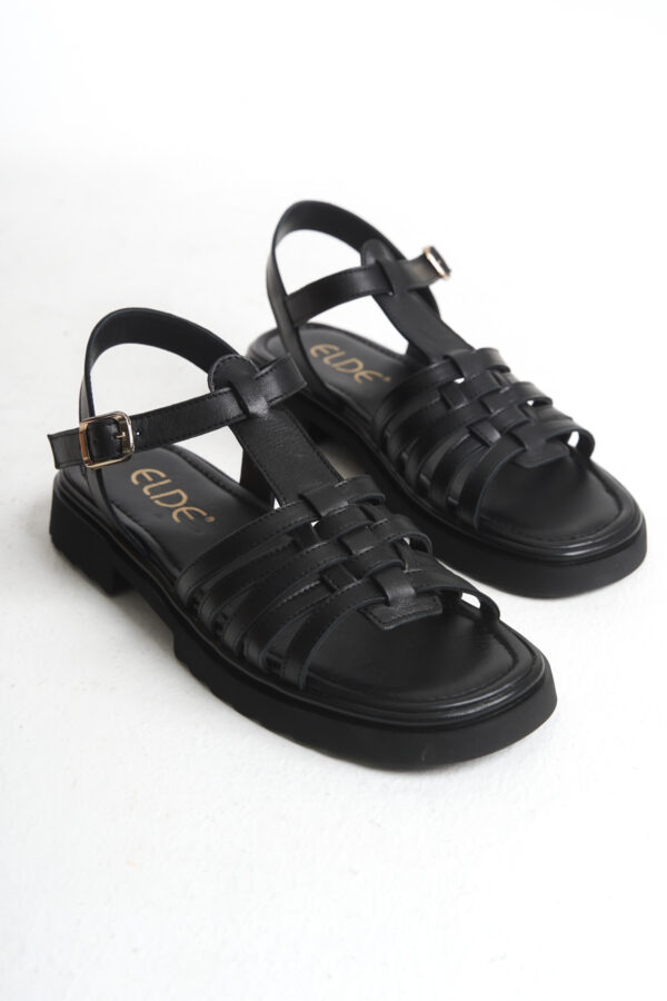 Sur Sandalet Kadın Siyah Deri Günlük Klasik Sandalet M-649-S - Görsel 2