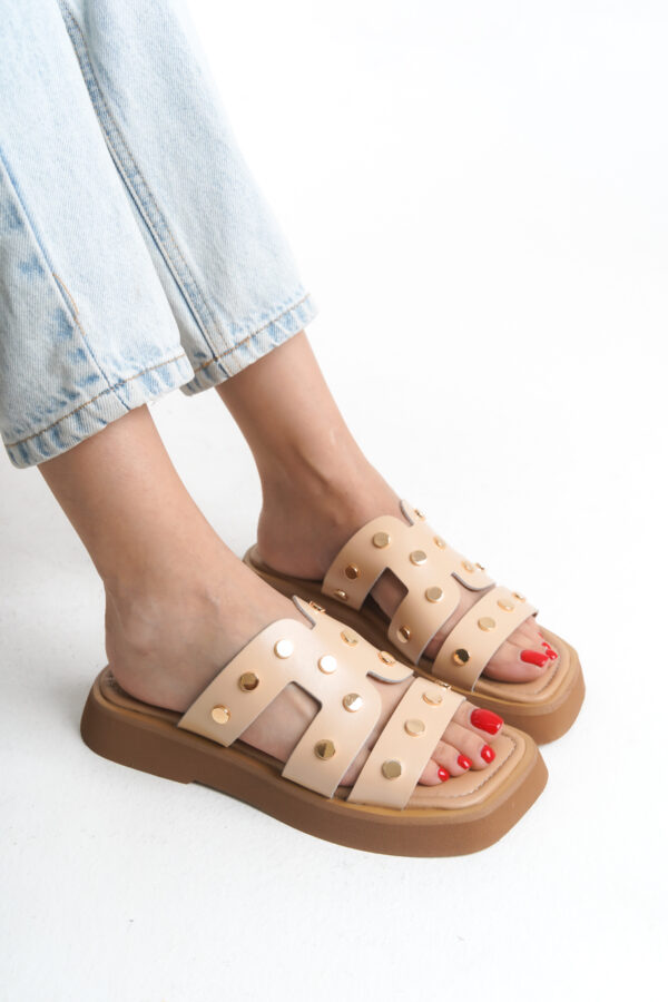 Sur Sandalet Pudra Kadın Deri Spor Terlik M-731-P - Görsel 3