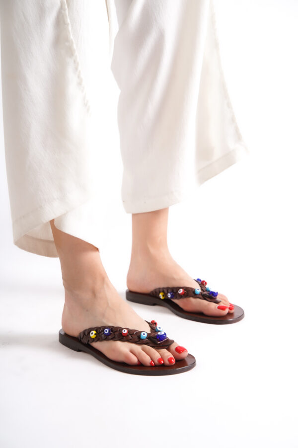 Sur Sandalet El Yapımı Kösele Kadın Parmak Arası Bodrum Terlik SUR-1BNC - Görsel 3