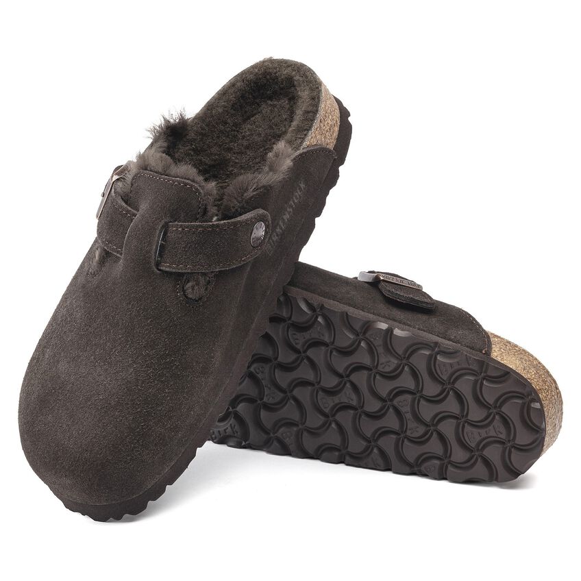 1020529-2-jpg.jpg Birkenstock Boston Suede Shearling Mocha Kadın Süet Terlik - Görsel 1